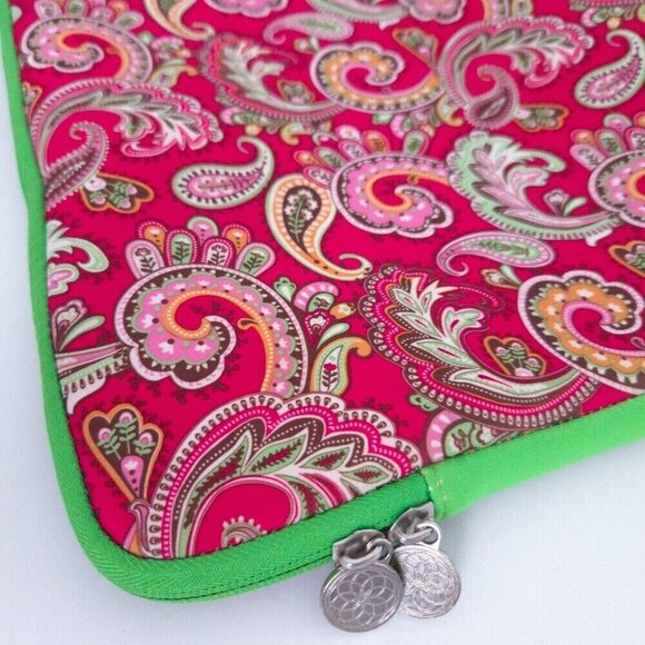 NWOT Tri Coastal Fuchsia Pink Green Paisley Neoprene 13"/14" Laptop Sleeve Pouch - Picture 2 of 5